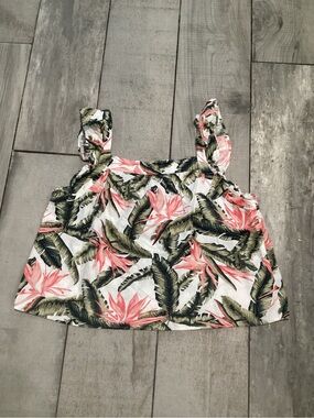LOFT Girls Tropical Floral Tank Top - White, Pink & Green Size L